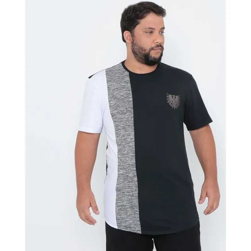 Camiseta Plus Size Longline Recorte Preta G3