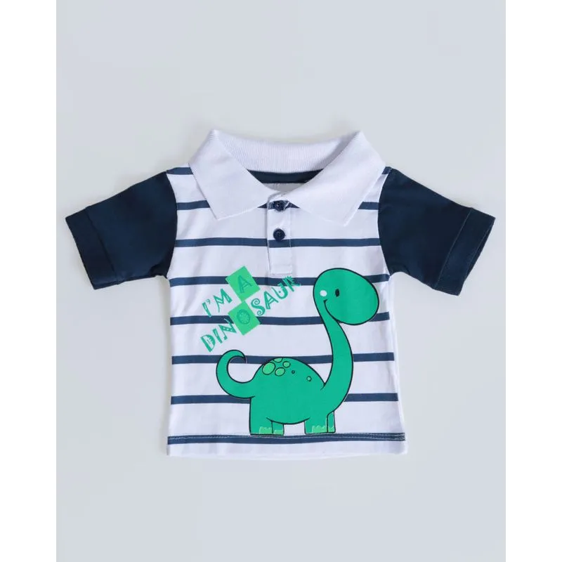 Polo Bebê Estampa Dino Branca G