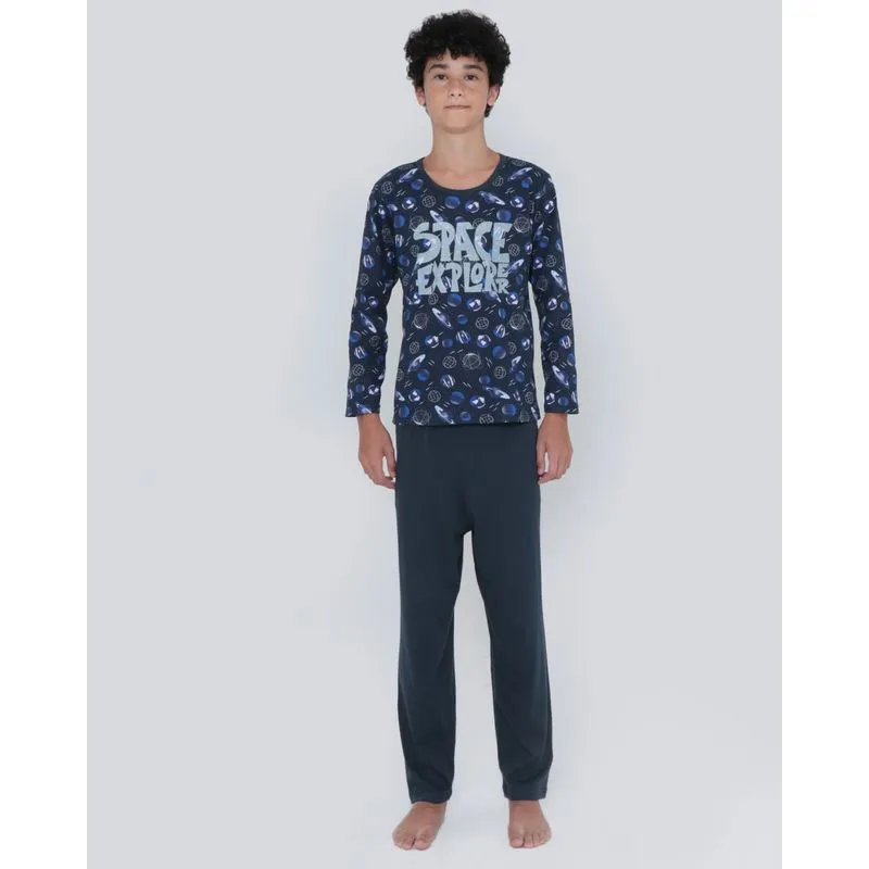 Pijama Juvenil Estampa que Brilha Azul Marinho 16