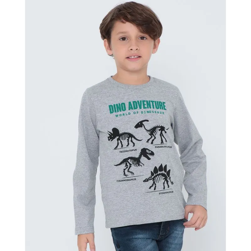 Camiseta Infantil Estampa Dinossauro Cinza Claro 8