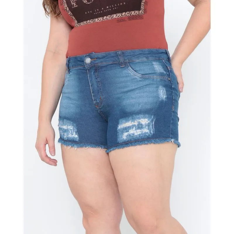 Short Plus Size Destroyed Azul 48
