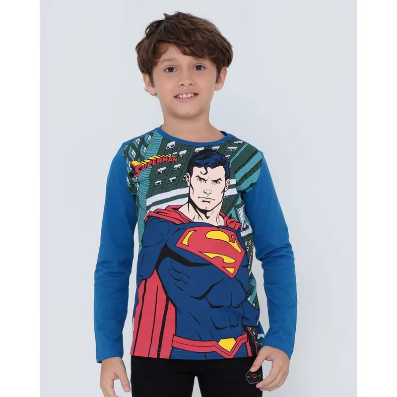 Camiseta Infantil Super Homem Liga da Justiça Azul 8