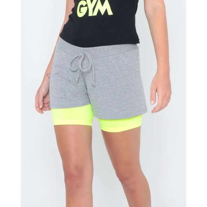 Short Fitness Sobreposição Neon Mescla Cinza G