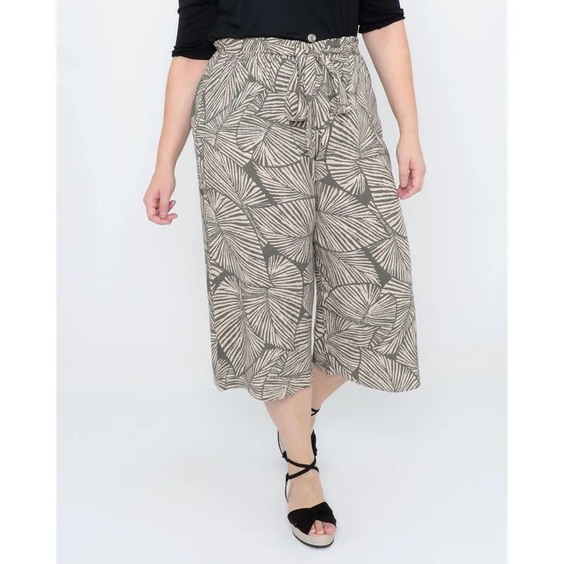 Calça Feminina Plus Size Pantacourt Floral Bege G2