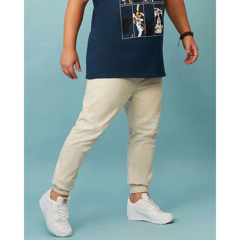 Calça Sarja Masculina Plus Size Jogger Bege 54