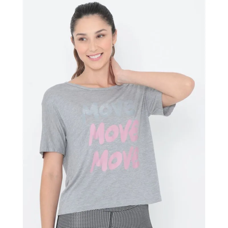 Blusa Fitness Estampa Frontal Mescla Cinza G