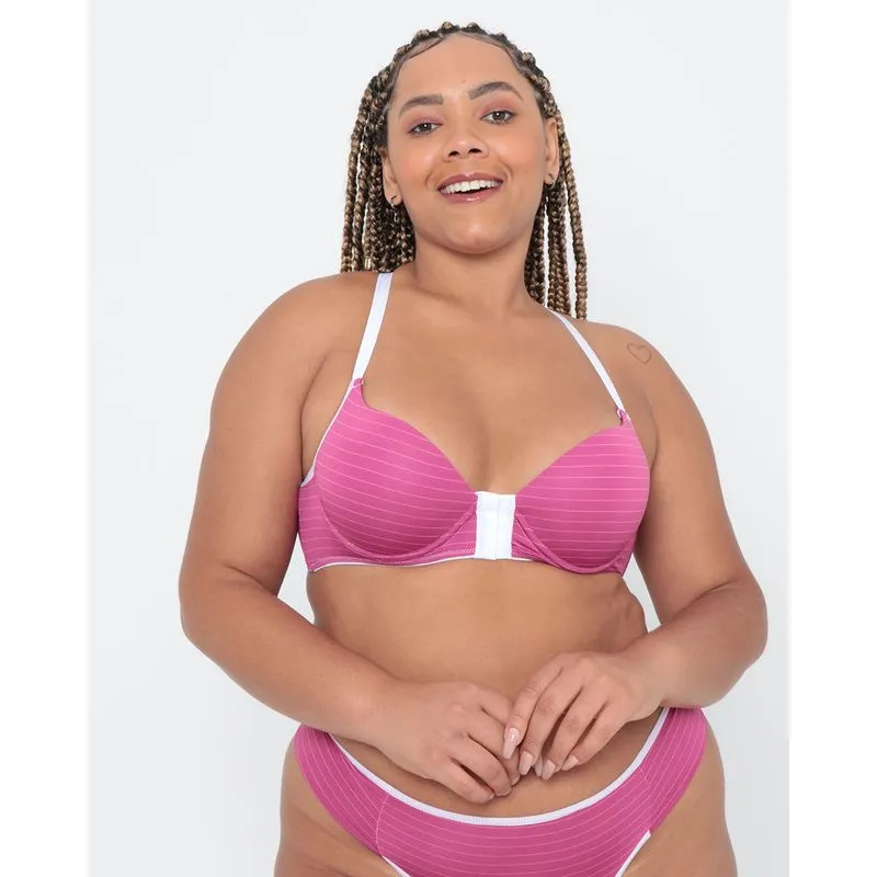 Sutiã Plus Size Nadador Bojo Estampado Listrado Rosa 48