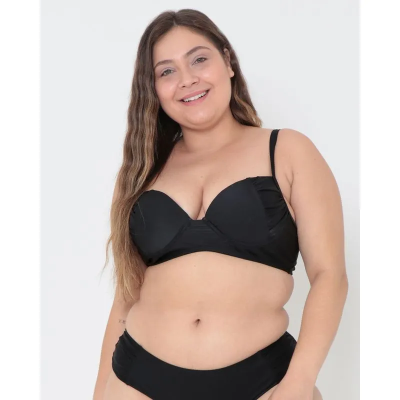 Biquíni Avulso Top Plus Size Franzido Preto 48