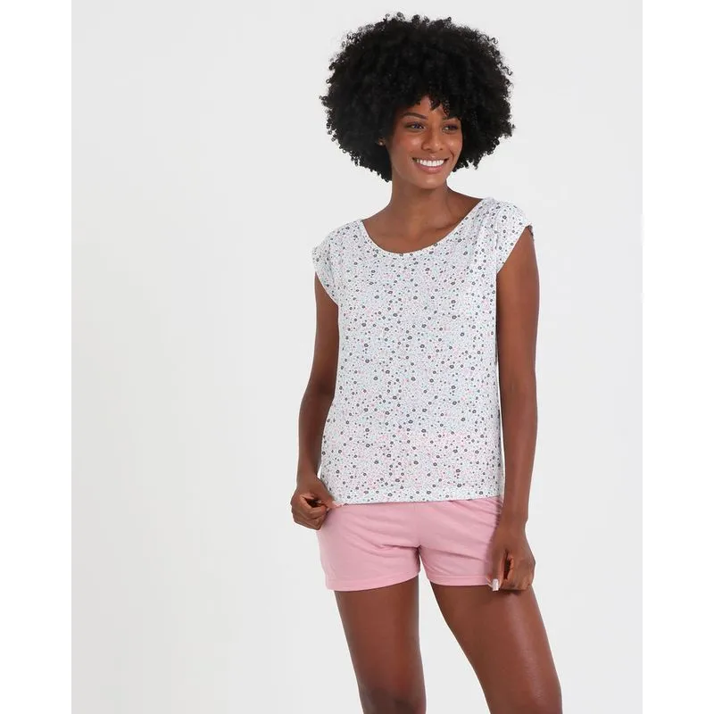 Pijama Feminino Floral Branco GG