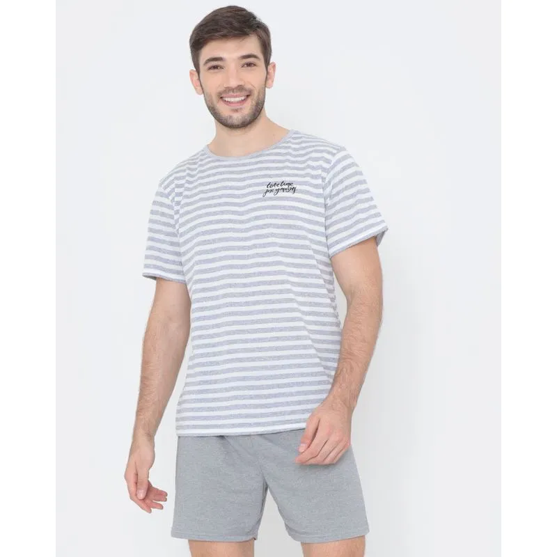 Pijama Masculino Listrado Cinza P