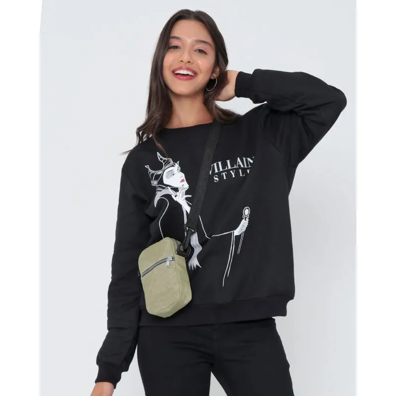 Blusão Feminino Moletom Malévola Disney Preto GG