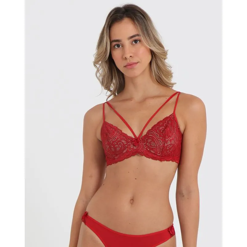Sutiã Strappy Sem Bojo Renda Vermelho 42