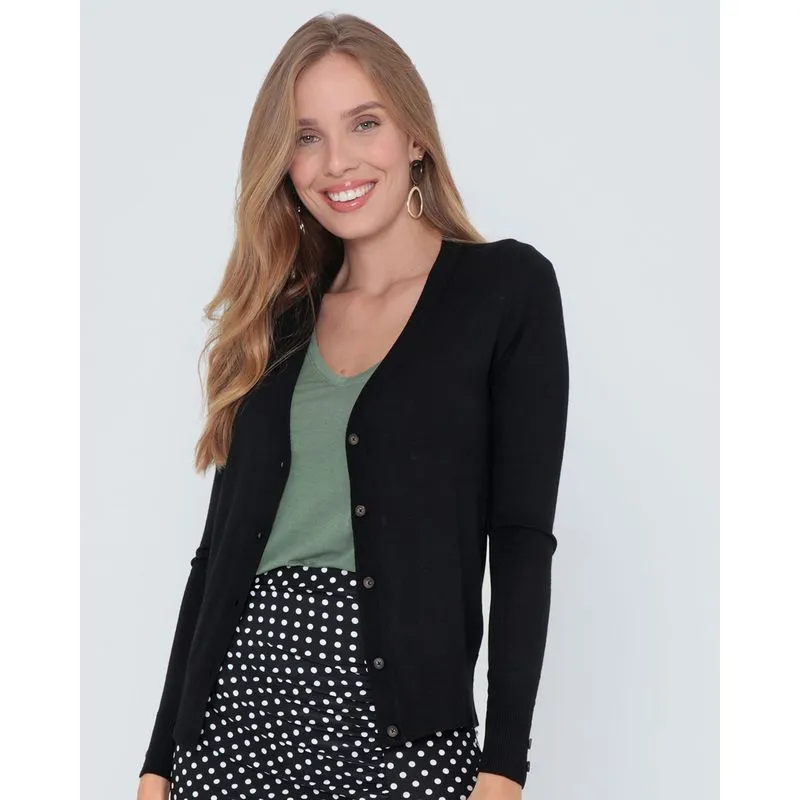 Cardigan Feminino Liso Em Tricô Preto P