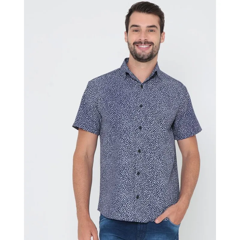 Camisa masculina manga curta estampada marinho P