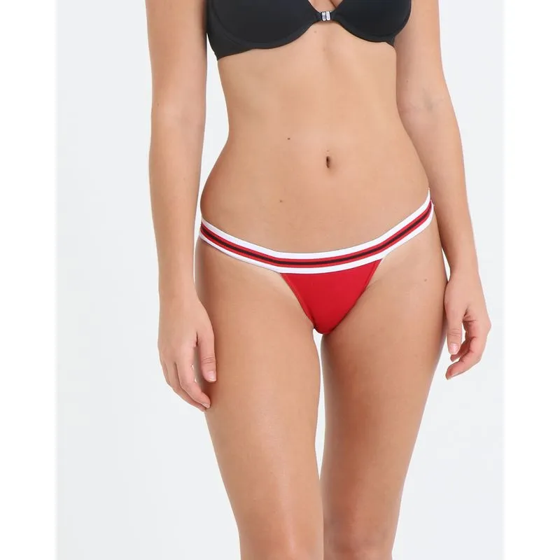 Calcinha String Elástico Listrado Vermelha P