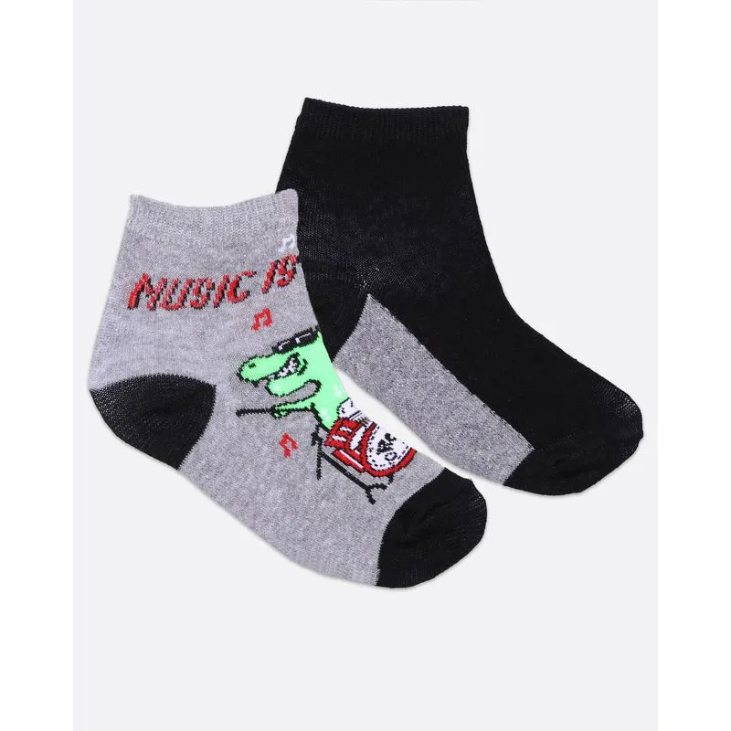 Kit 2 Pares de Meia Infantil Dino Cinza Preta 23 A 26