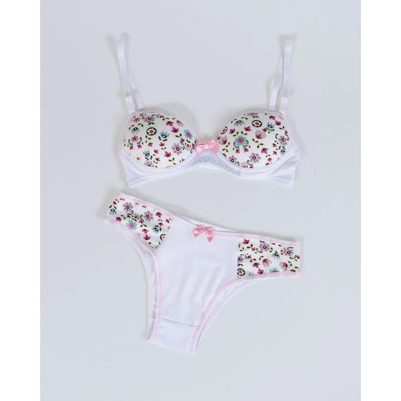 Conjunto Lingerie Juvenil Bojo Estampa Flores Rosa GG