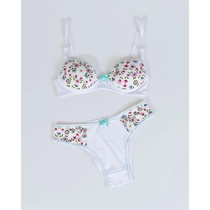 Conjunto Lingerie Juvenil Bojo Estampa Flores Azul G
