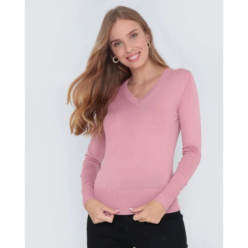 Suéter Feminino Liso Em Tricô Rosa Claro M