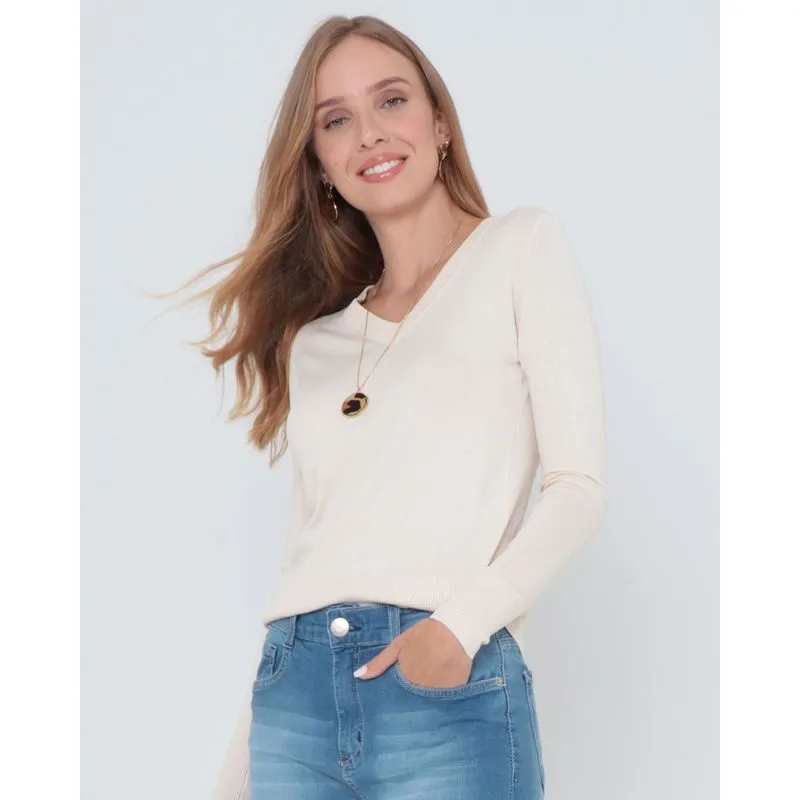Suéter Feminino Liso Em Tricô Off White M