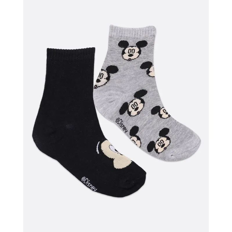 Kit 2 Pares de Meia Infantil Cano Curto Mickey Mouse Disney Preta Cinza 22 A 25