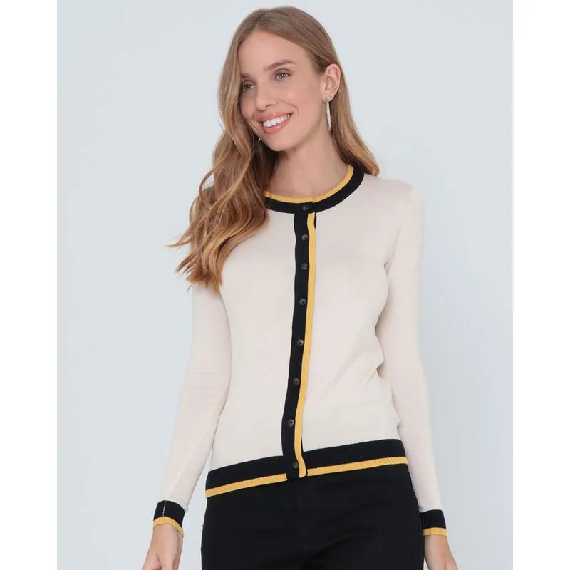 Cardigan Feminino Tricô Tricolor Off White M