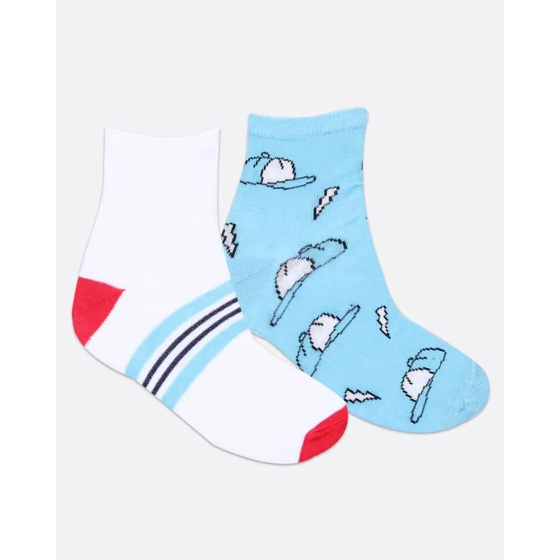 Kit 2 Pares de Meia Infantil Cano Curto Estampada Azul Branca 26 A 29