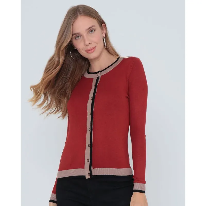Cardigan Feminino Tricô Tricolor Terracota P