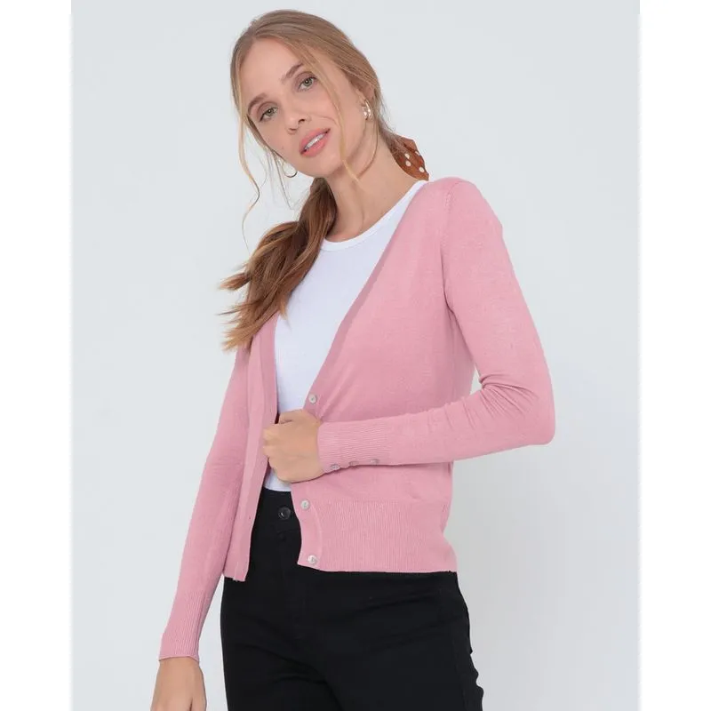 Cardigan Feminino Liso Tricô Rosa Claro GG