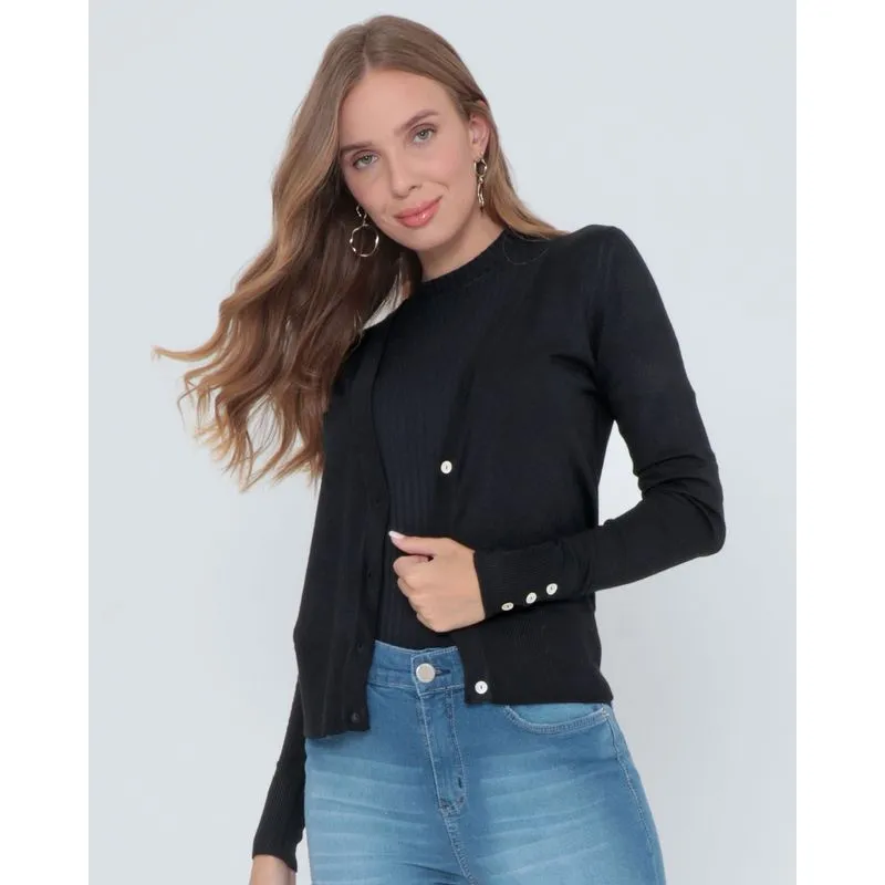 Cardigan Feminino Liso Tricô Preto P