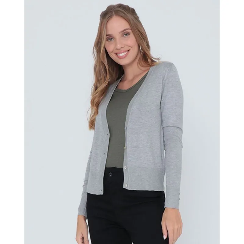 Cardigan Feminino Liso Tricô Cinza Claro P