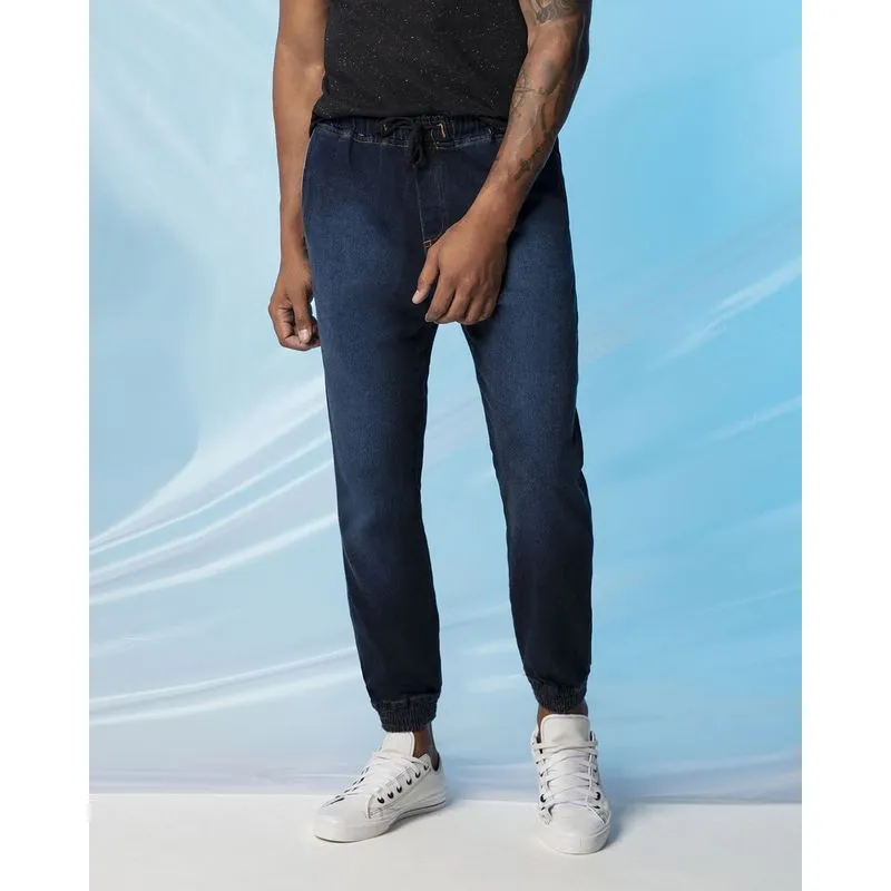Calça Jeans Masculina Moletom Jogger Azul Escuro 36