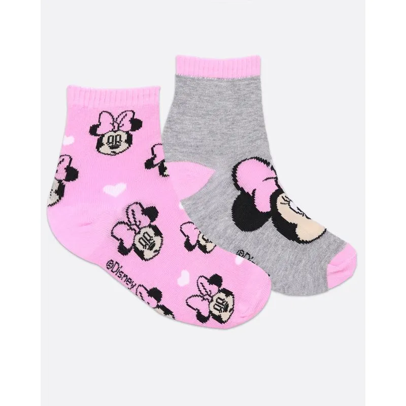 Kit 2 Pares de Meia Infantil Cano Curto Minnie Disney Rosa Cinza 26 A 29