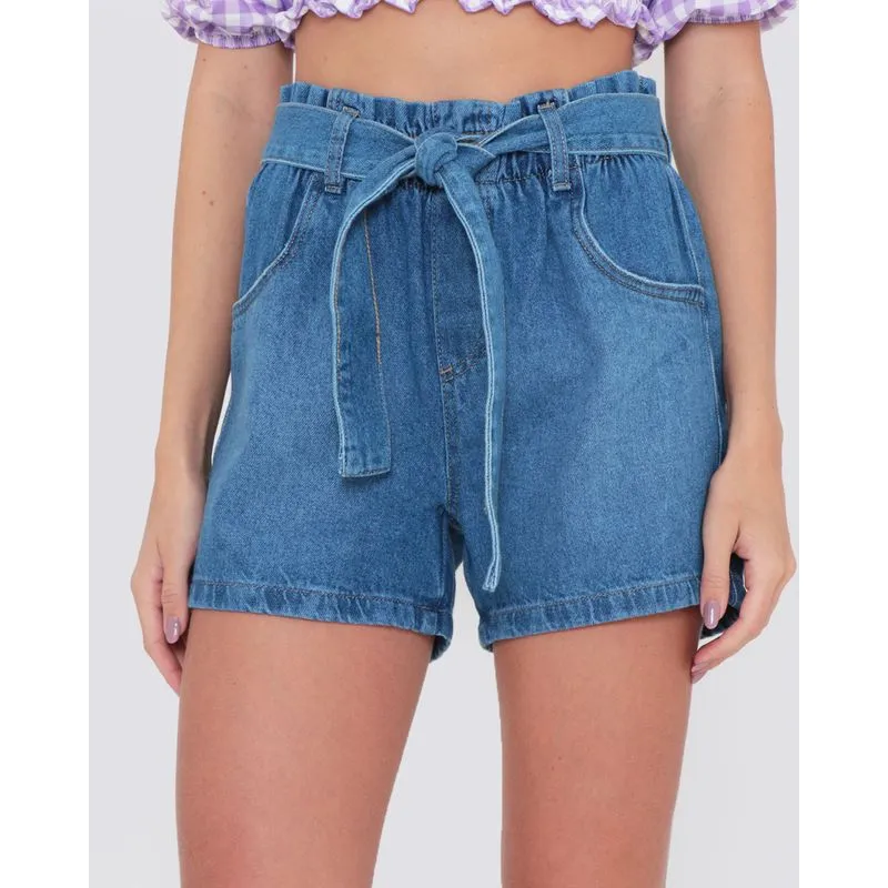 Short Jeans Clochard Com Cinto Azul Escuro 36