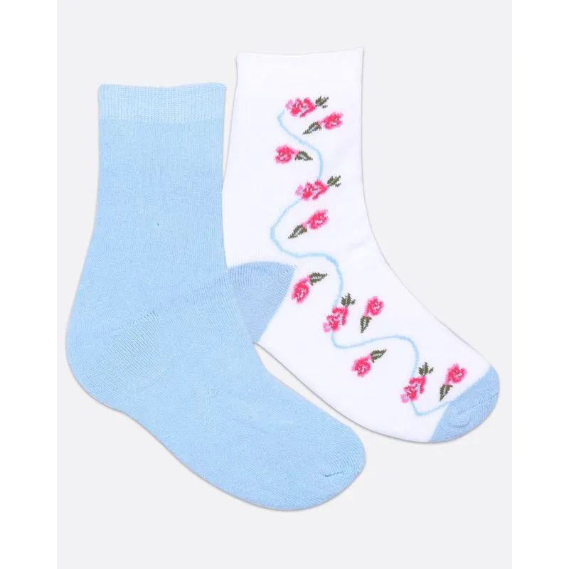 Kit 2 Pares De Meia Cano Médio Estampa Floral Branca Azul 34 A 39