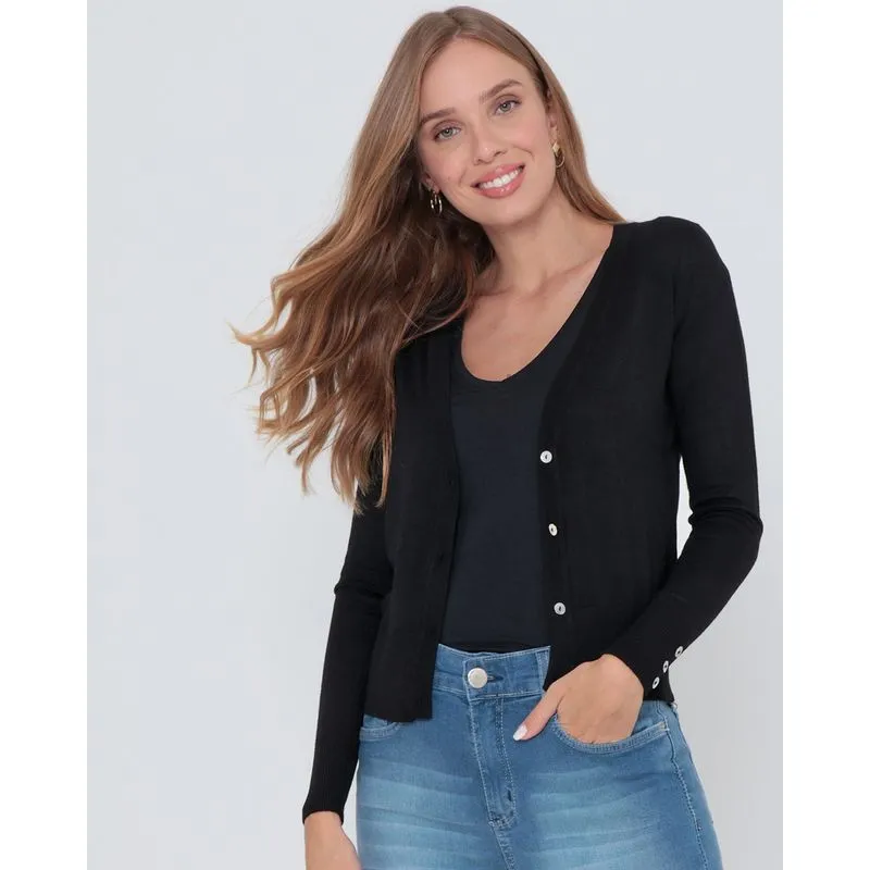 Cardigan Feminino Liso Em Tricô Preto P