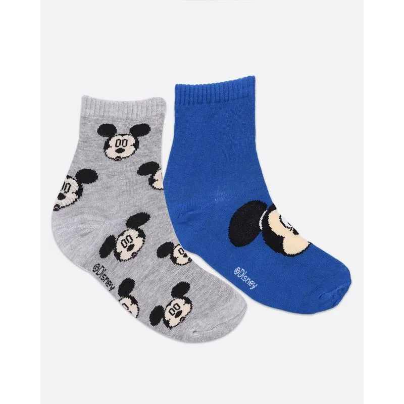 Kit 2 Pares de Meia Infantil Cano Curto Mickey Mouse Disney Cinza Azul 30 A 33