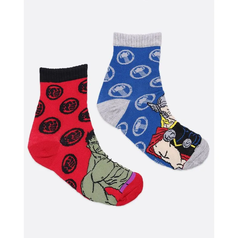 Kit 2 Pares de Meia Infantil Cano Curto Heróis Marvel Vermelha Azul 26 A 29