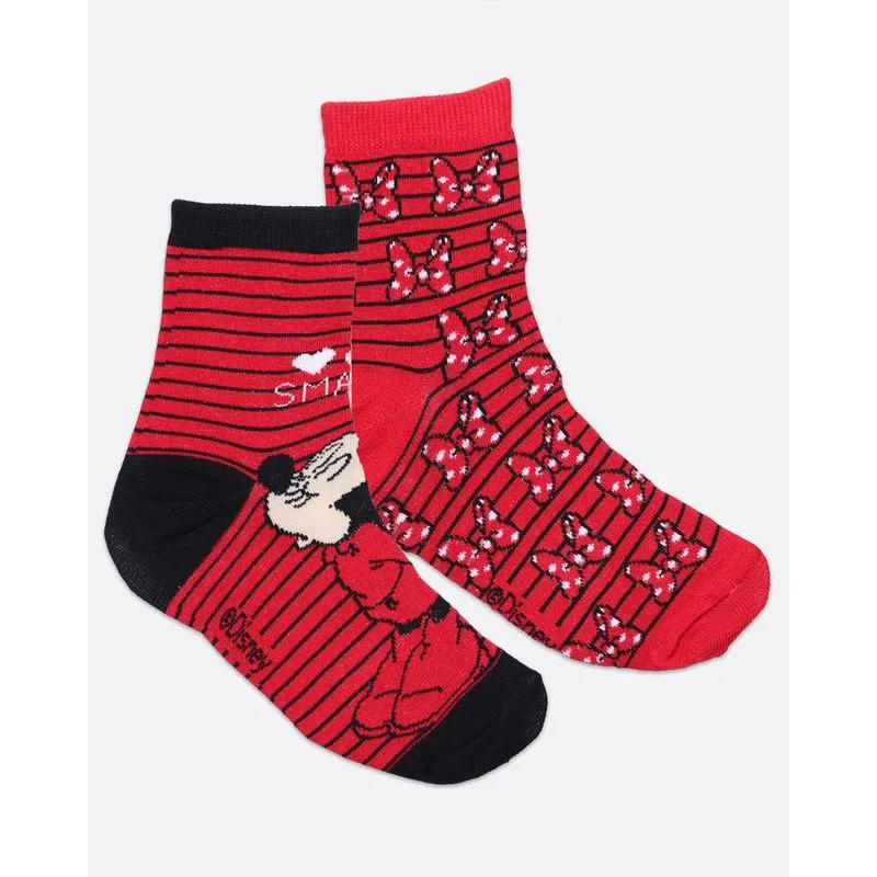 Kit 2 Pares De Meia Cano Alto Minnie Disney Vermelha 34 A 39