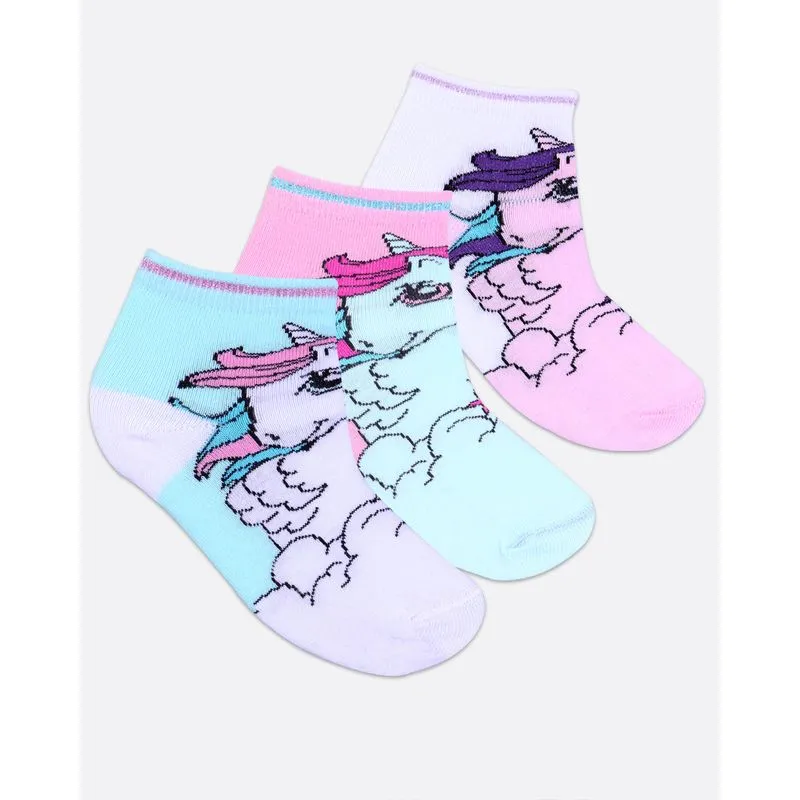 Kit 3 Pares De Meia Infantil Unicórnio Branca Verde Rosa 26 A 29