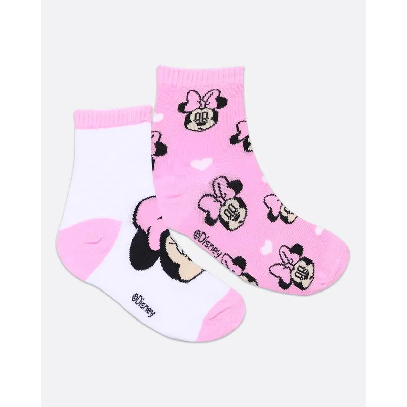 Kit 2 Pares de Meia Infantil Cano Curto Minnie Disney Rosa Branca 22 A 25