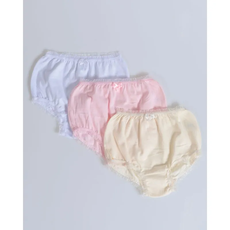Kit Bebê 3 Calcinhas Rosa Branca Amarela P