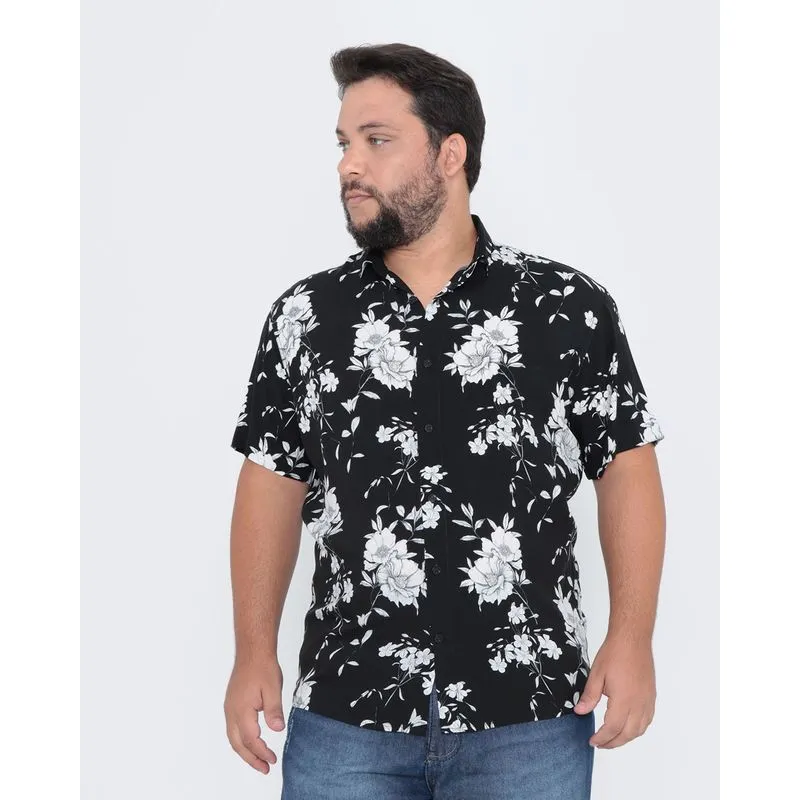 Camisa Masculina Plus Size Floral Preta 9