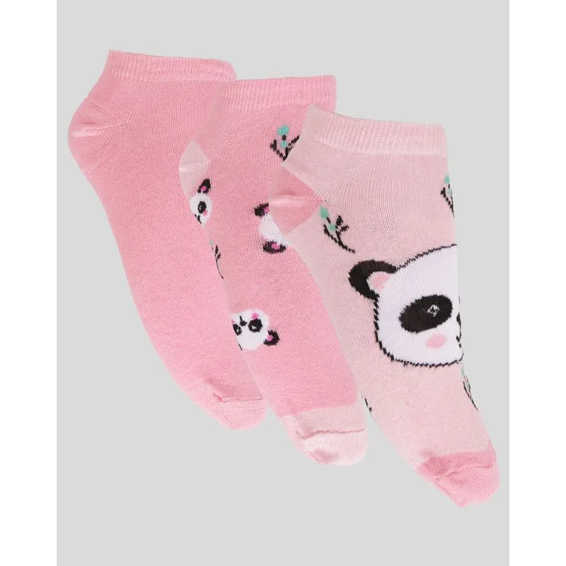 Kit 3 Pares Meia Feminina Sapatilha Panda Rosa 34 A 39