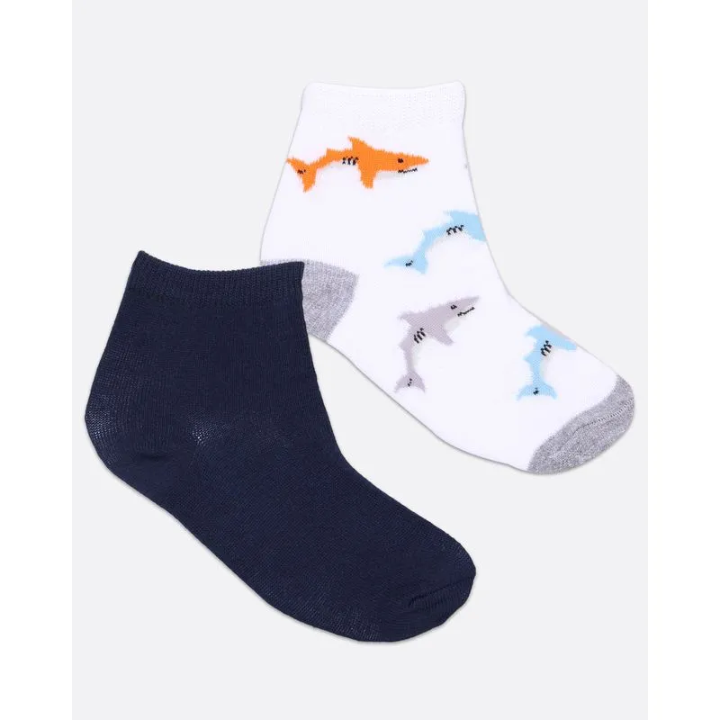 Kit 2 Pares de Meia Infantil Tubarão Branca Azul Marinho 30 A 33