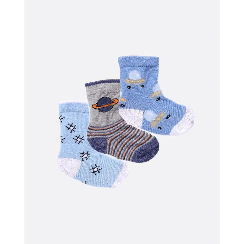 Kit 3 Pares De Meia Bebê RN Cinza Azul 13 A 15