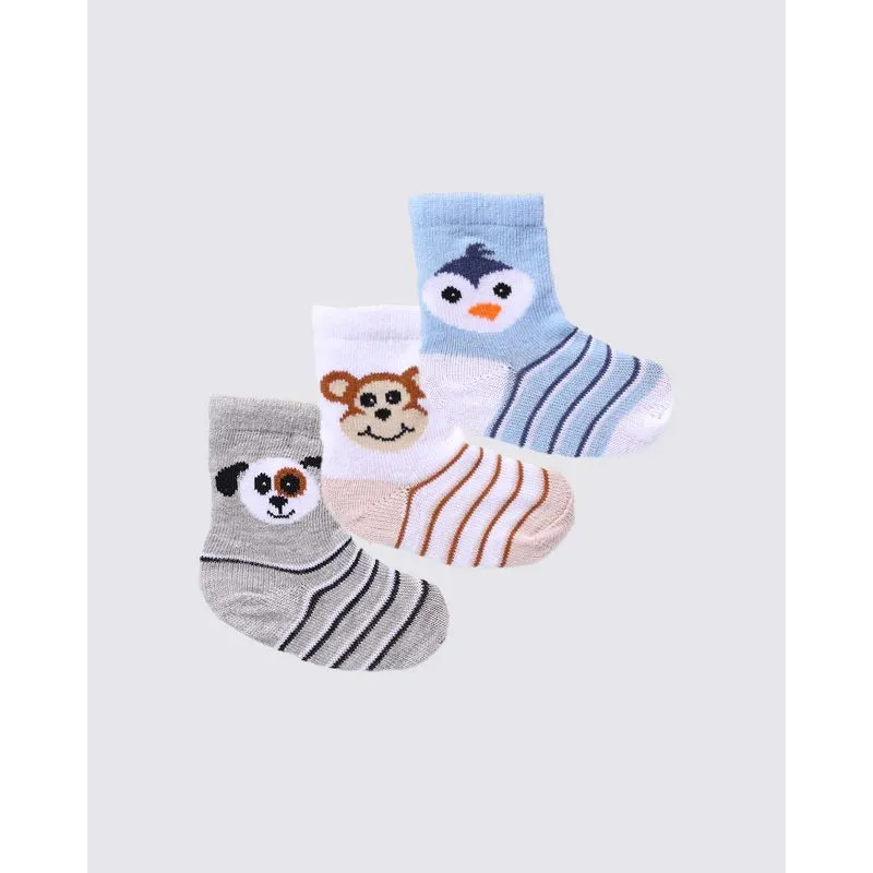 Kit 3 Pares De Meia Bebê RN Cinza Azul Branca 13 A 15