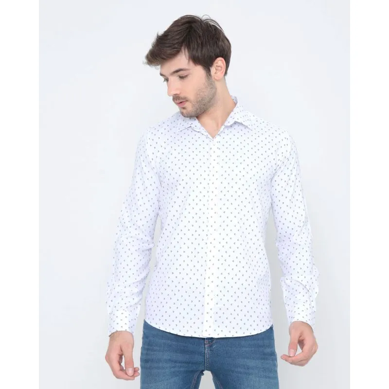 Camisa Manga Longa Estampada Branca G
