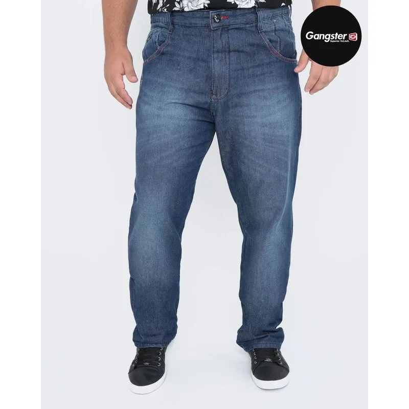 Calça Jeans Masculina Plus Size Gangster Azul Escuro 50