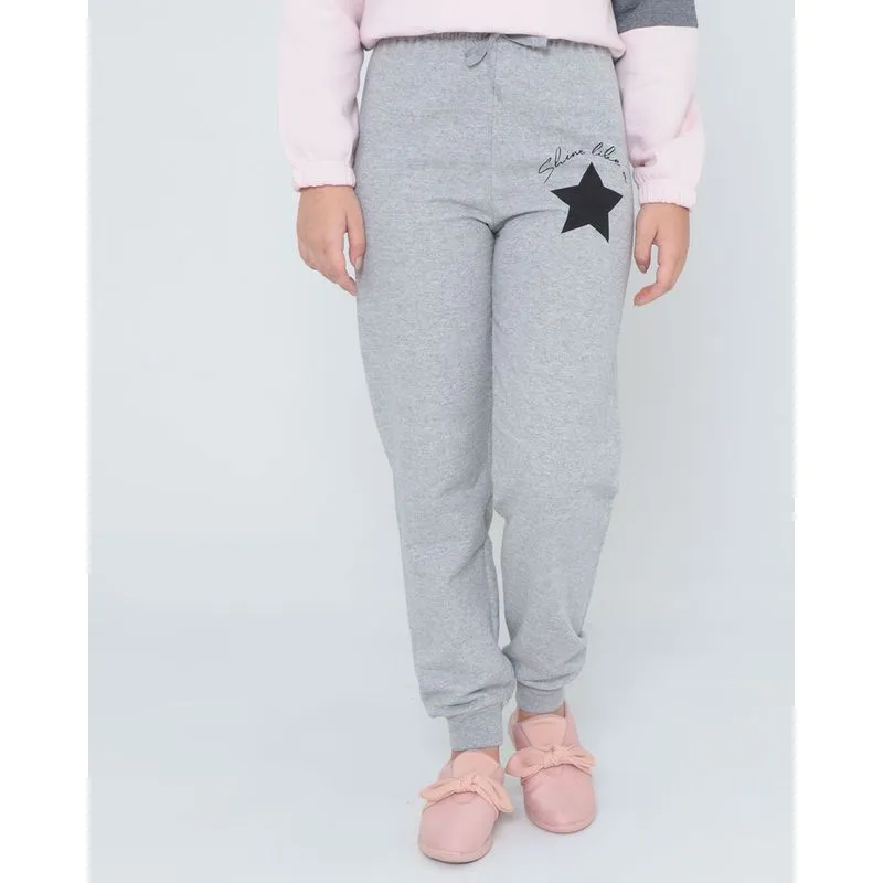 Calça Moletom Juvenil Jogger Mescla Cinza 14